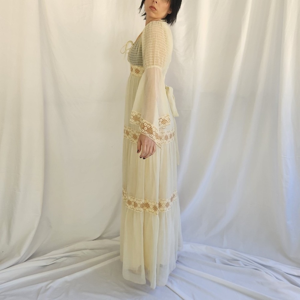 70s Cream Bell Sleeve Prairie Dress - Picture 3 of 6
